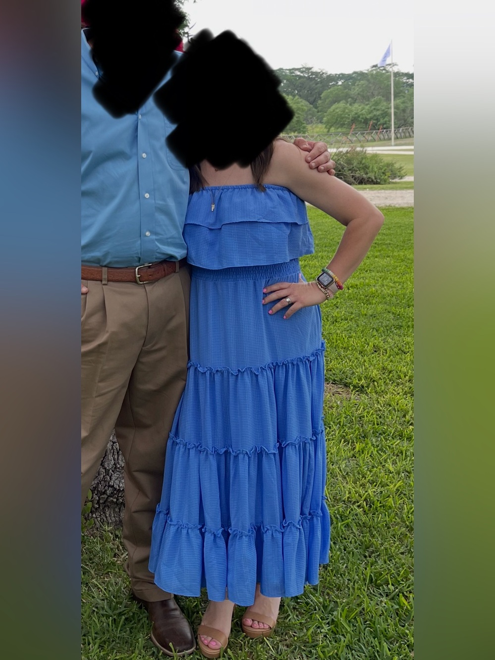 DAVI & DANI Strapless Royal Blue Tiered Ruffle Maxi Dress